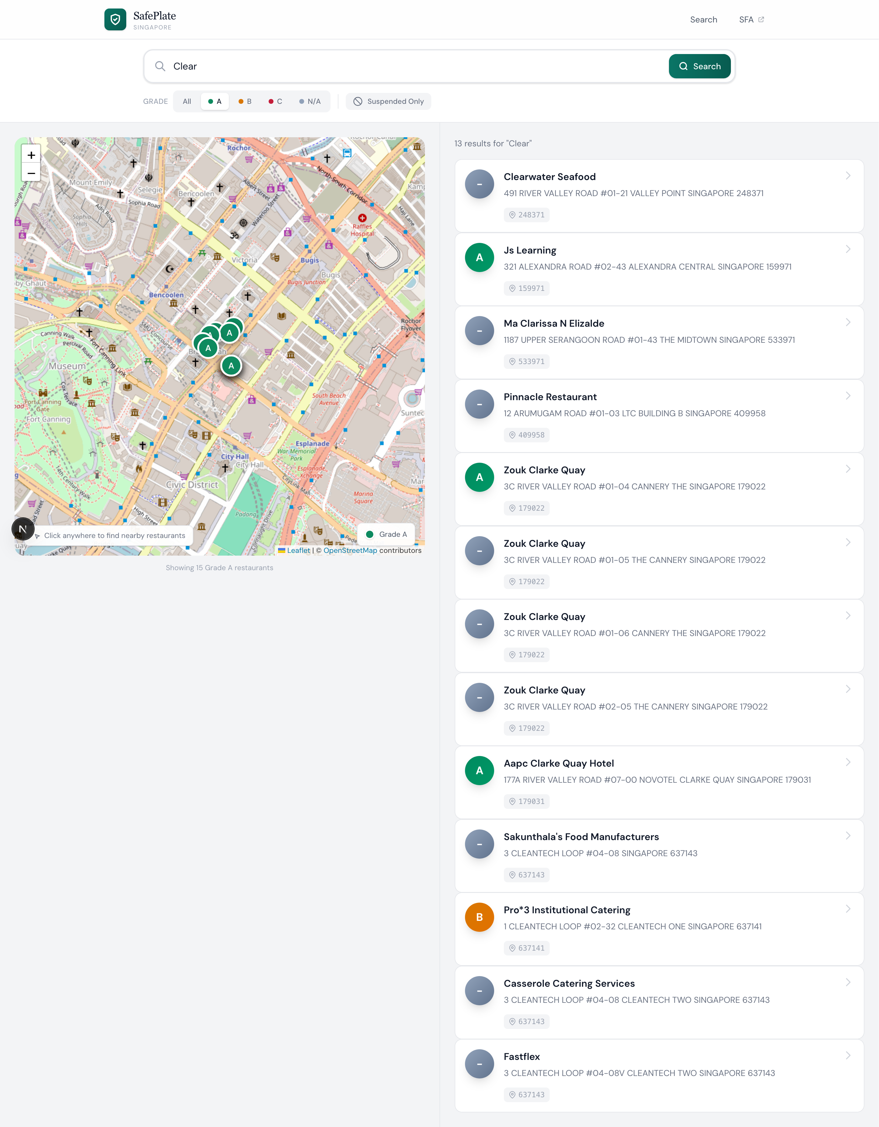 Search results and filtering view